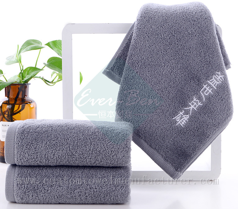 China Custom Bulk monogrammed towels Supplier|Grey Embroidery Hand Cotton Towels Factory